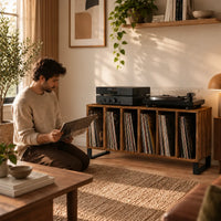 meuble pour disques vinyles et platine couleur bois ancien pour disques