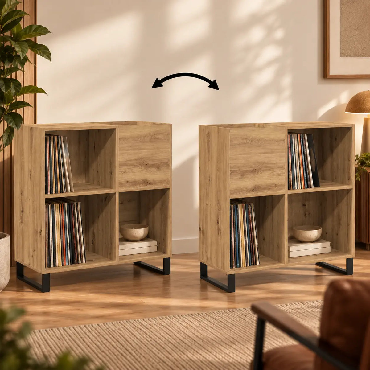 Meuble Vinyle pour Platine Chêne Artisanal Vertical 84,5 cm | Altio