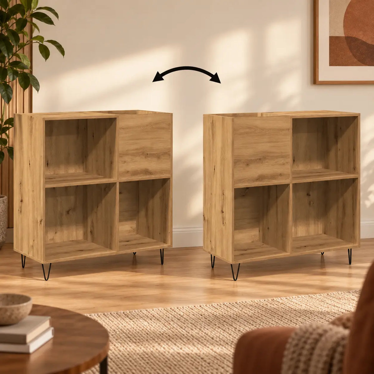 Meuble Vinyle pour Platine Chêne Artisanal Vertical 85 cm | Solin