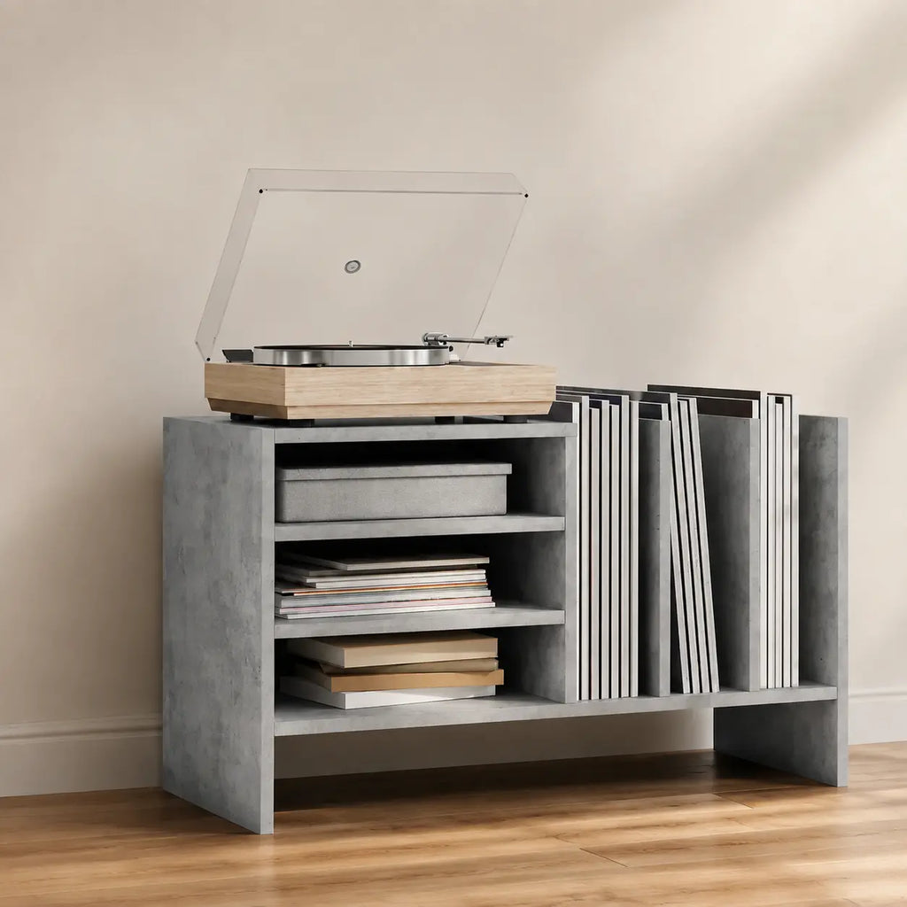 Meuble Vinyle pour Platine Gris Béton 78,5 cm | Belio