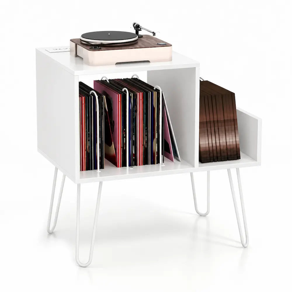 Meuble Vinyle pour Platine Blanc avec Station de Charge 66 cm | Bemea