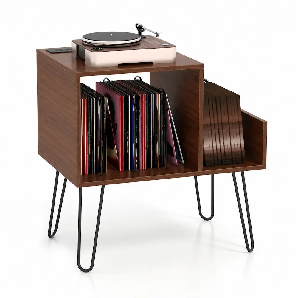 Meuble Vinyle pour Platine Couleur Noyer avec Station de Charge 66 cm | Melia