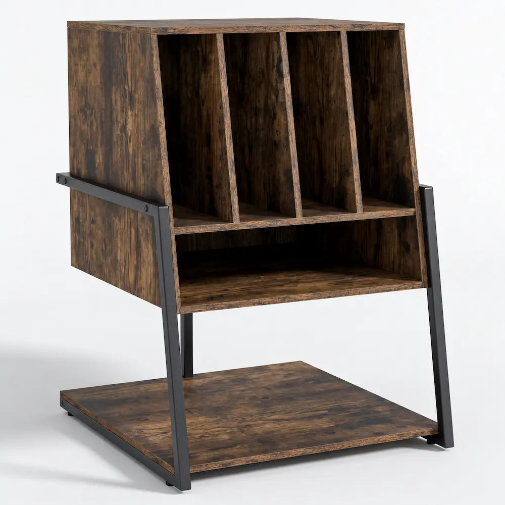 Meuble Vinyle pour Platine Marron Rustique avec Roulettes 54 cm | Kalmo