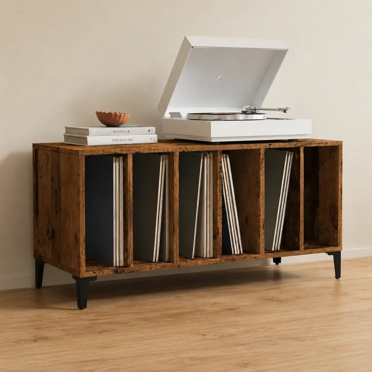 Meuble Vinyle pour Platine Vieux bois 100 cm | Rustik