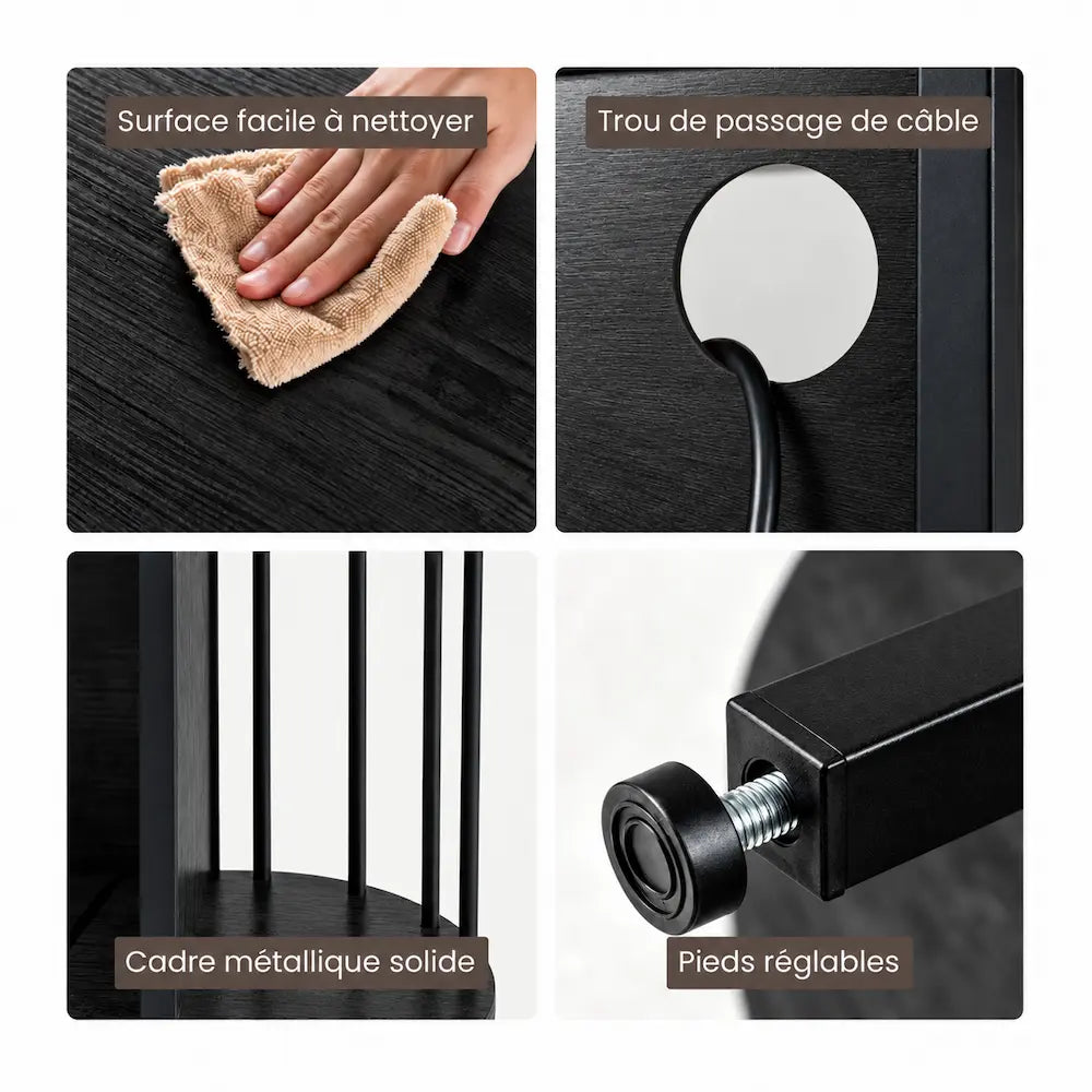 Meuble Vinyle pour Platine Noir 90 cm avec LED RGB | Baloe