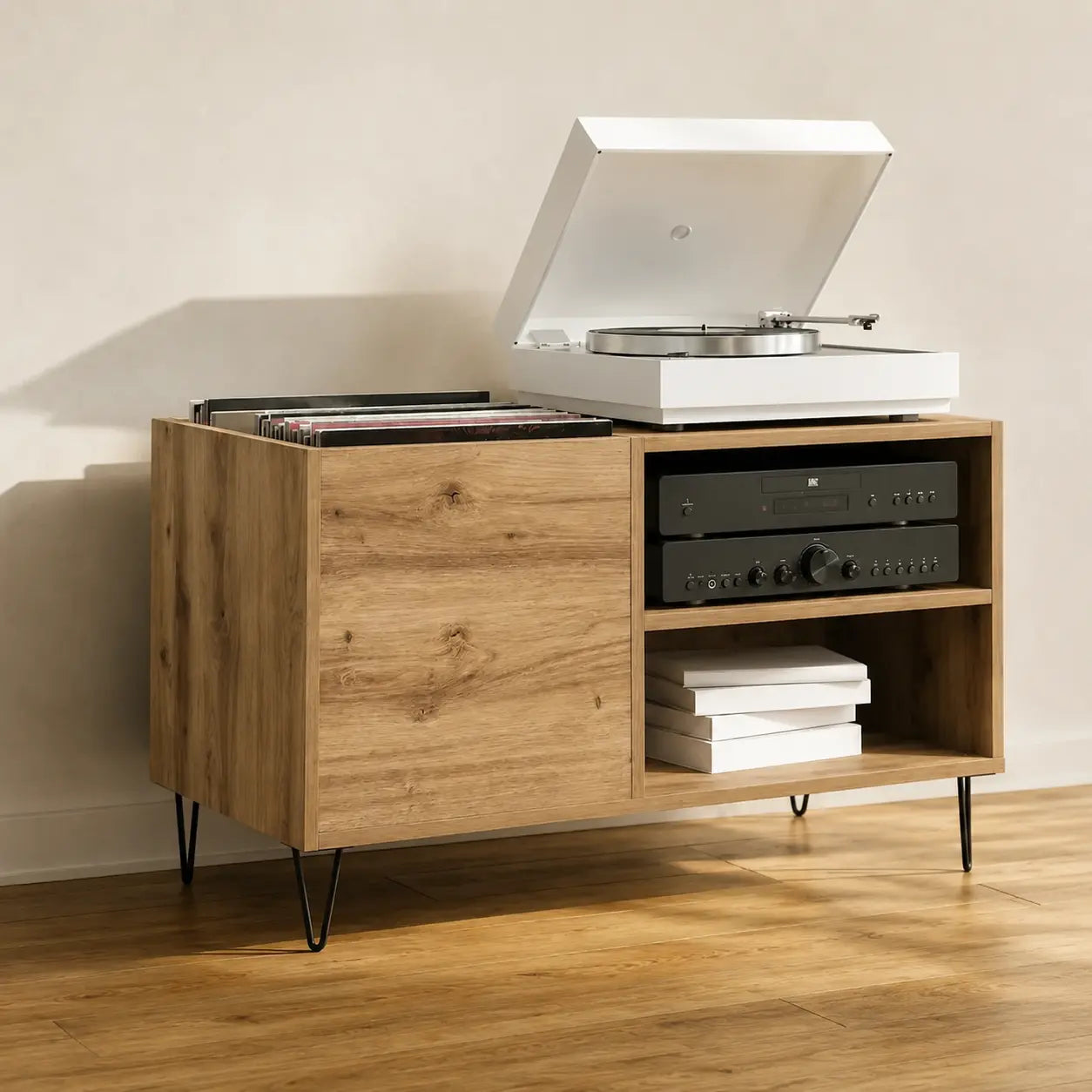 Meuble Vinyle pour Platine Chêne Artisanal 84,5 cm | Trevi