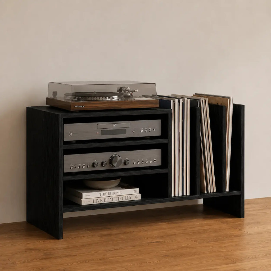 Meuble Vinyle pour Platine Chêne Noir 78,5 cm | Noxis