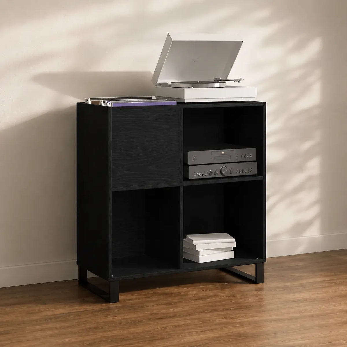 Meuble Vinyle pour Platine Chêne Noir Vertical 85 cm | Verto