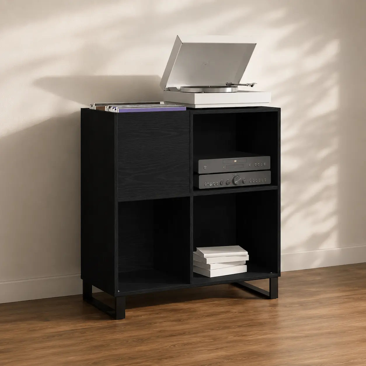 Meuble Vinyle pour Platine Chêne Noir Vertical 85 cm | Verto