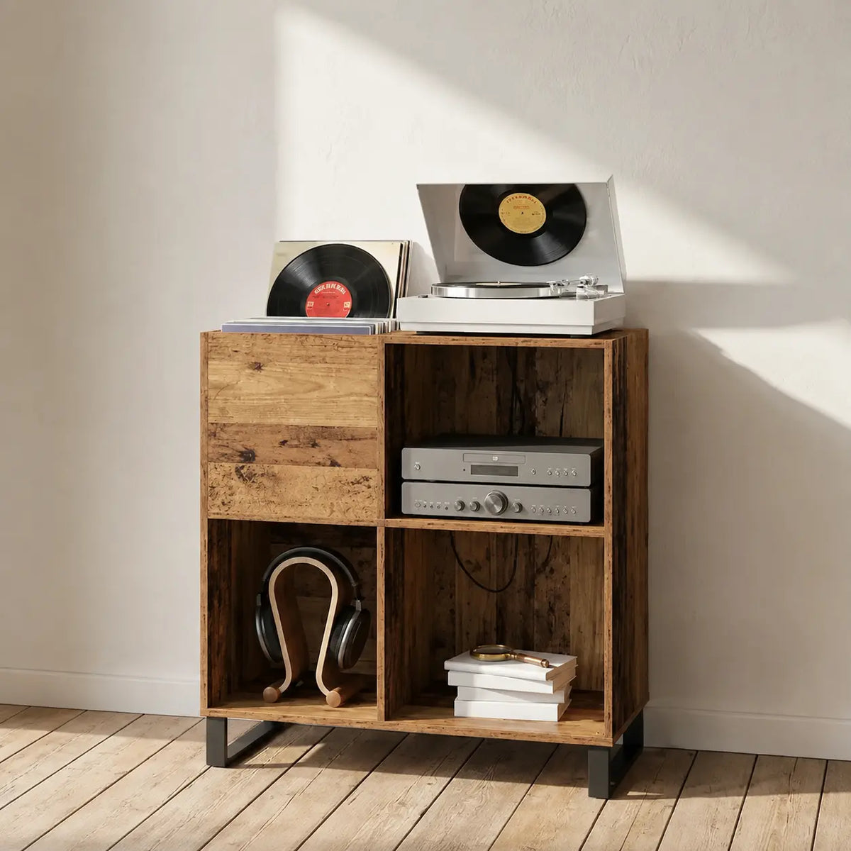 Meuble Vinyle pour Platine Chêne Artisanal Vertical 84,5 cm | Altio