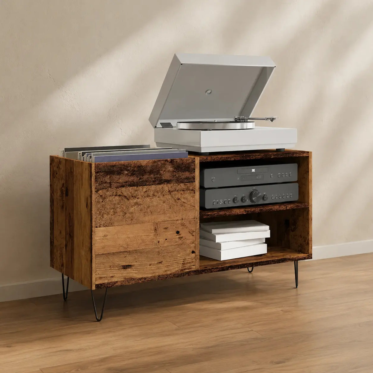 Meuble Vinyle pour Platine Vieux Bois 84,5 cm | Oden