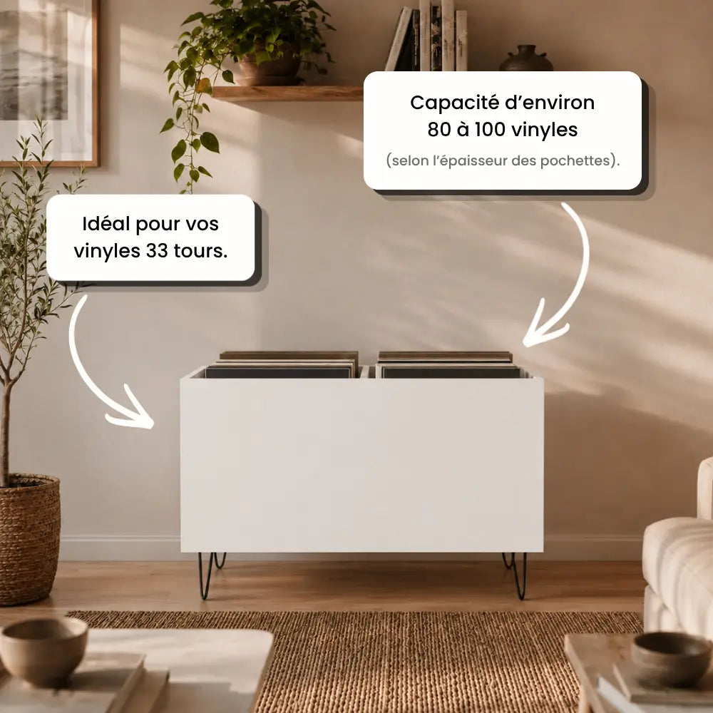 Meuble vinyle de rangement pour disques couleur blanc