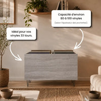 Meuble vinyle 2 compartiments pour disques vinyles couleur gris