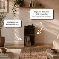 Meuble de rangement pour disques vinyles et platine en bois foncé