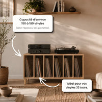 Meuble vinyle en bois couleur chêne artisanal grand format