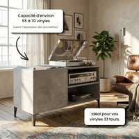 Meuble Vinyle pour Platine Gris Béton 84,5 cm | Cimen