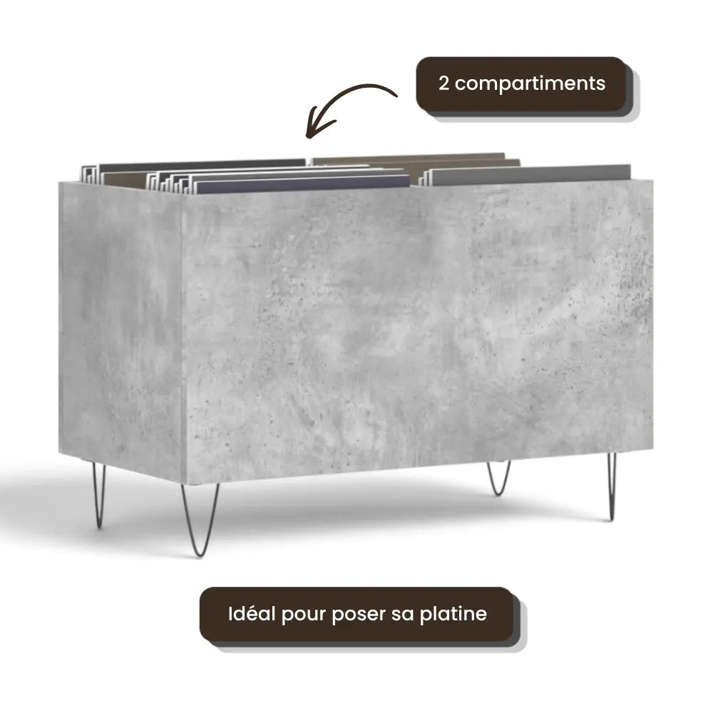 Bac de Rangement Vinyles Gris Béton 74,5 cm | Gralio