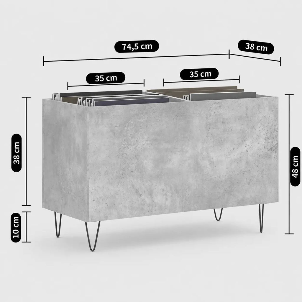 Bac de Rangement Vinyles Gris Béton 74,5 cm | Gralio