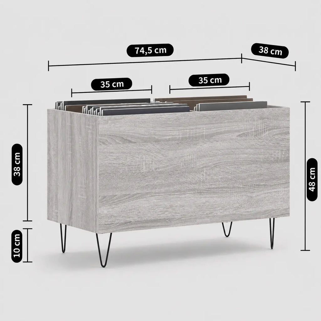Bac de Rangement Vinyles Gris Sonoma 74,5 cm | Gresle