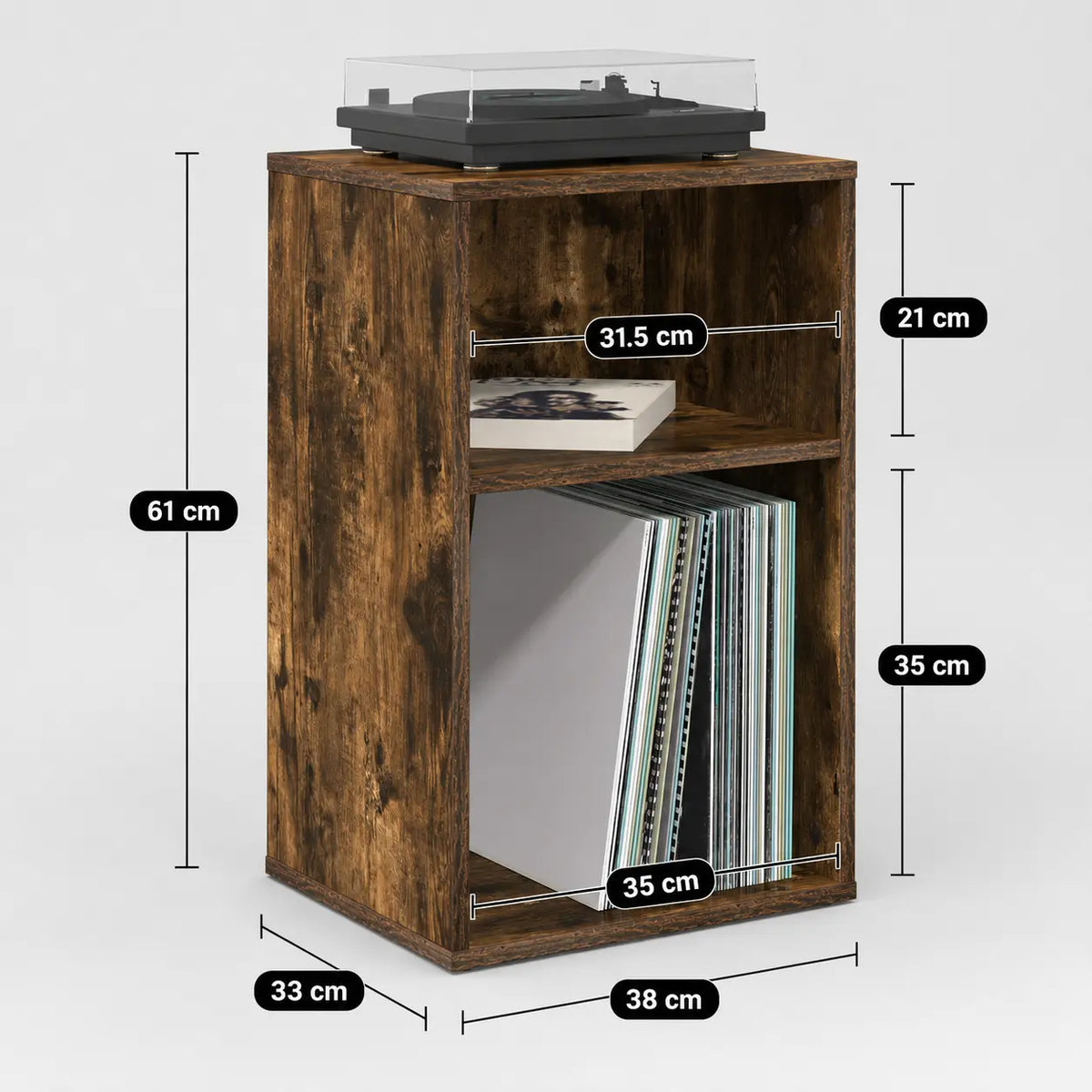 Meuble Vinyle pour Platine Chêne Fumé 61 cm | Doelio