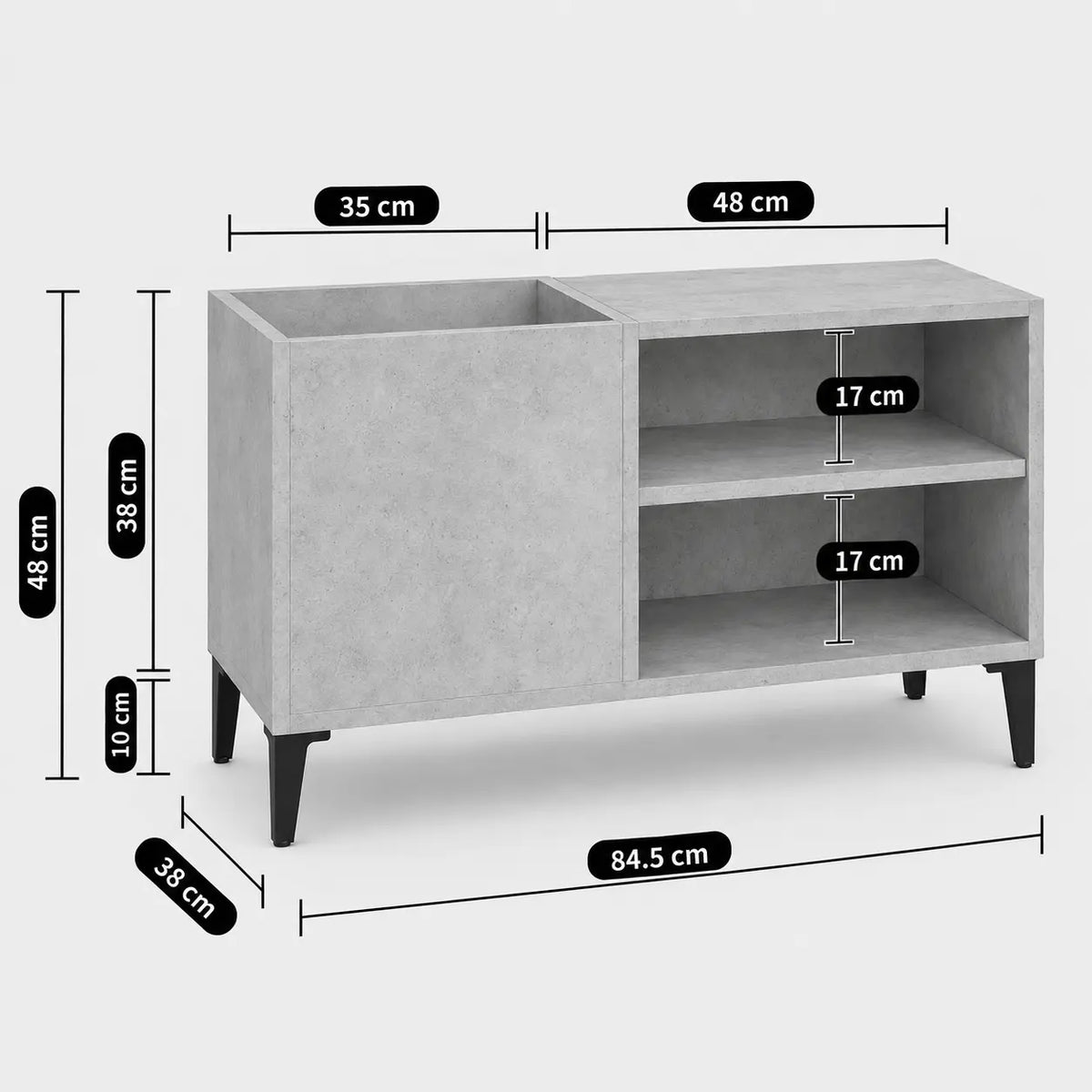 Meuble Vinyle pour Platine Gris Béton 84,5 cm | Cimen