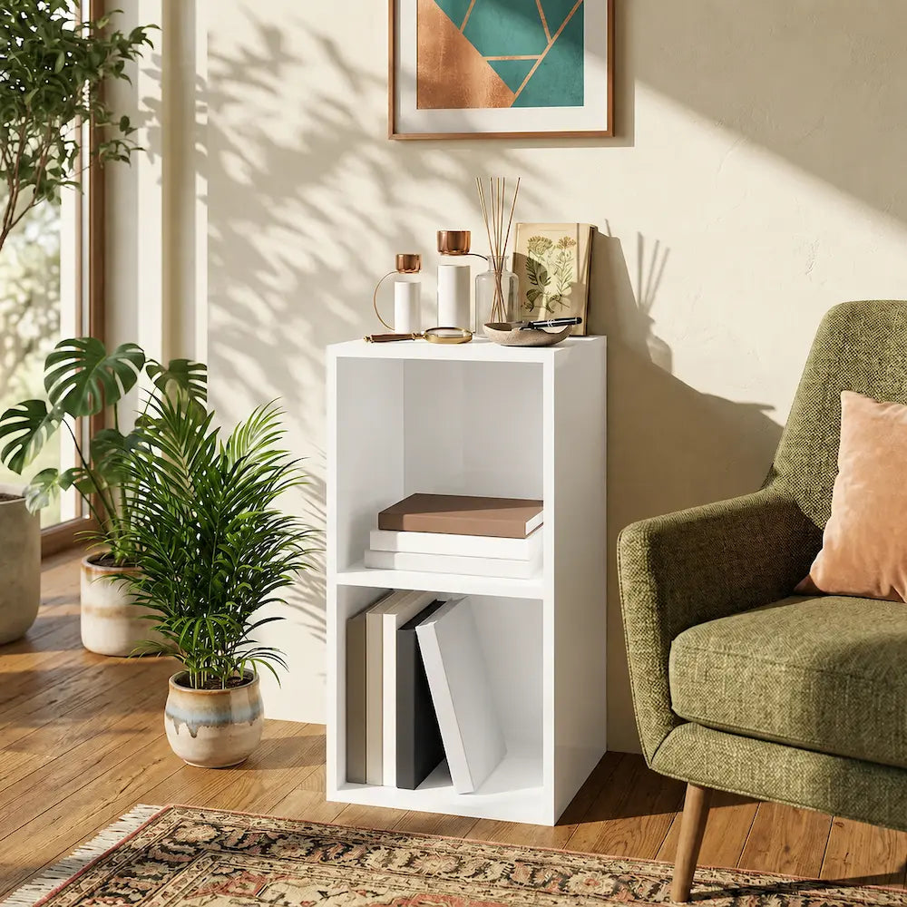 étagère rangement vinyles blanc brillant en bois