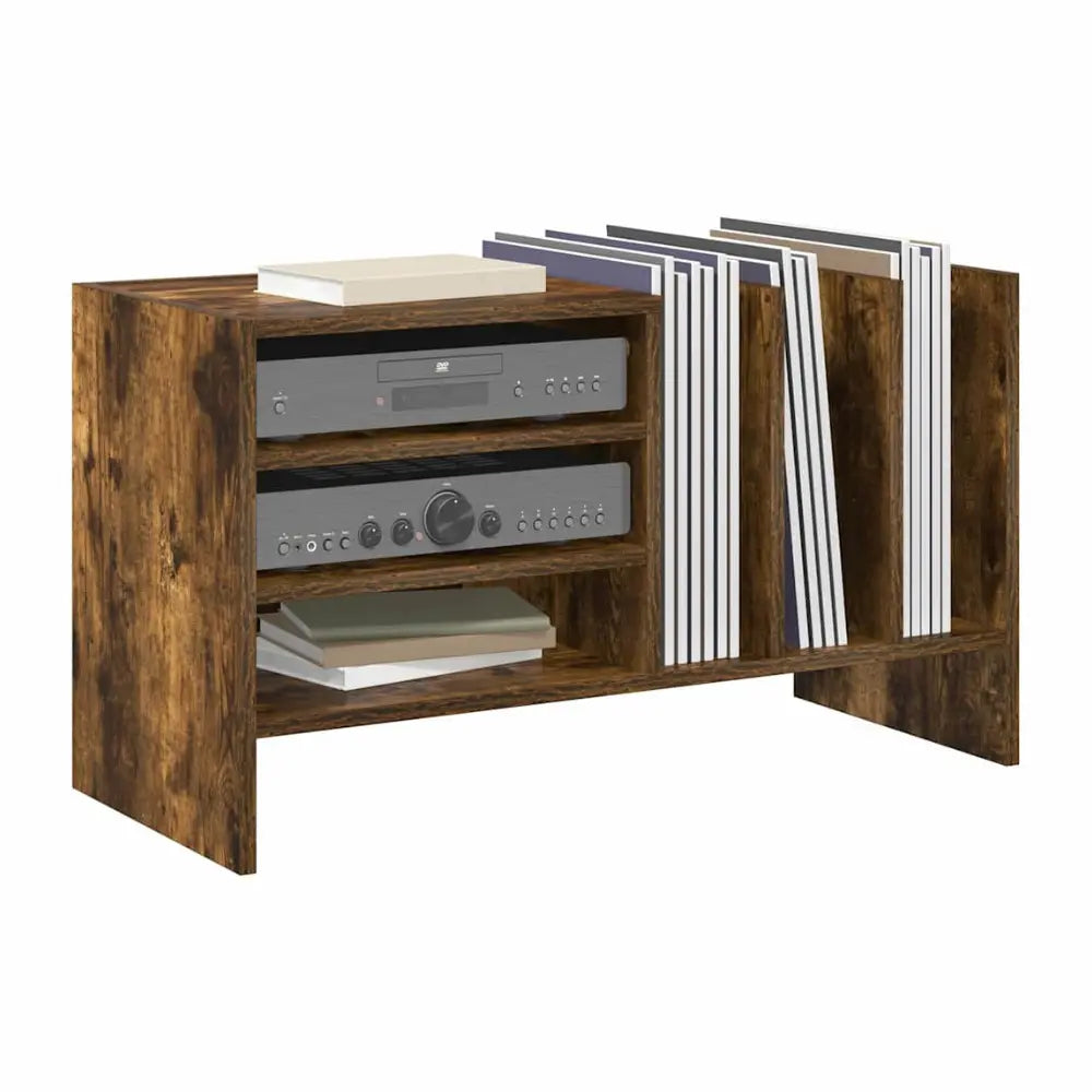 meuble pour platine et vinyles couleur bois foncé