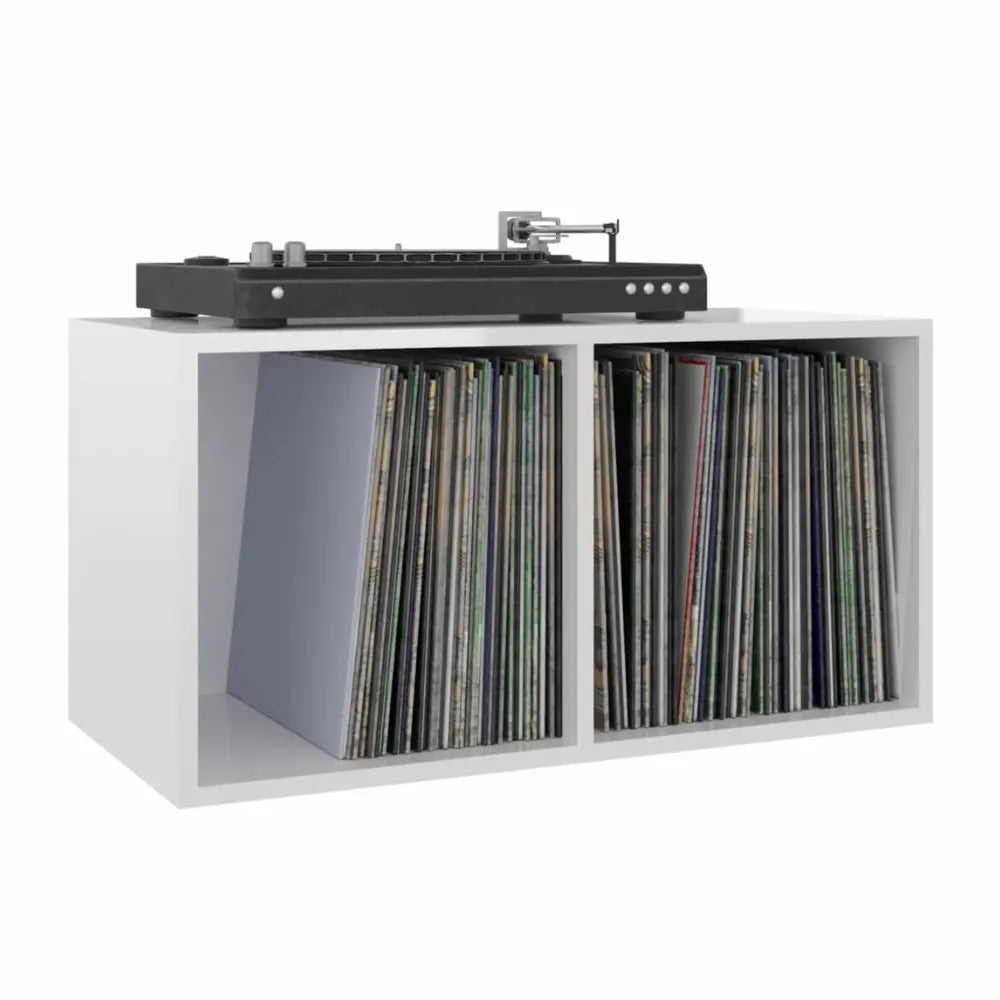 meuble vinyle en bois blanc brillant