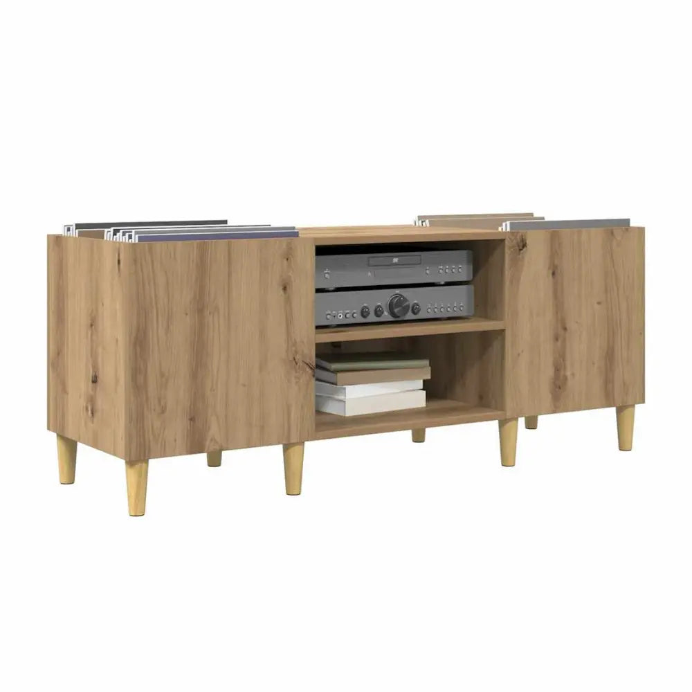 meuble vinyle couleur chêne artisanal 4 compartiments