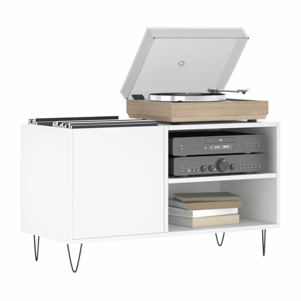 meuble de rangement pour vinyles et platine en bois blanc