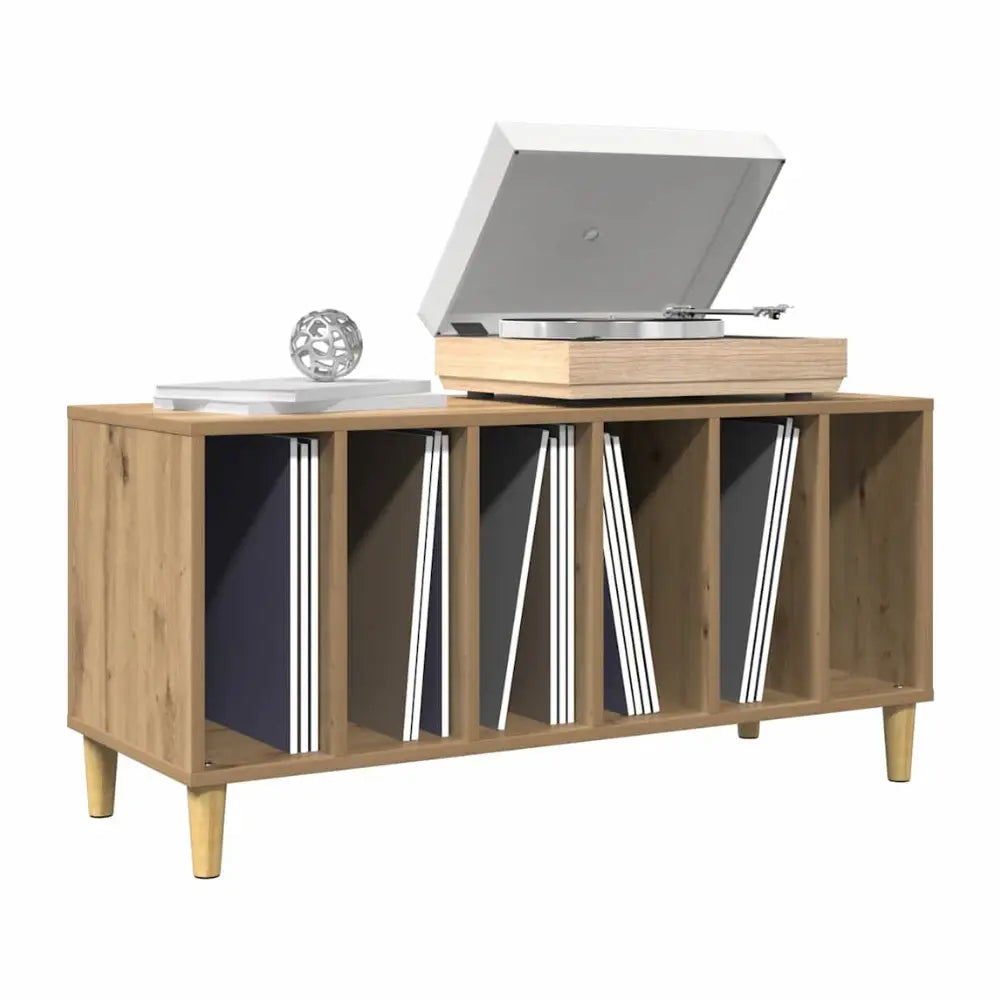 meuble pour platine et disques vinyles en bois couleur clair