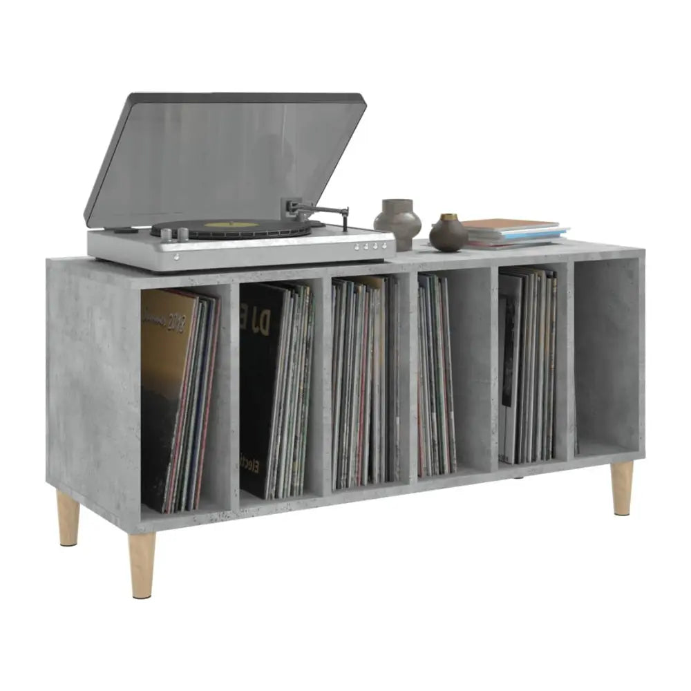Meuble pour platine et vinyles couleur gris béton style industriel