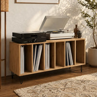 meuble pour vinyles et platine couleur bois clair chêne