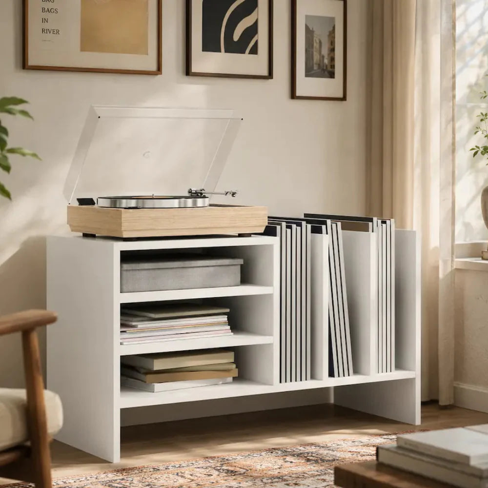 meuble vinyle en bois couleur blanc Image