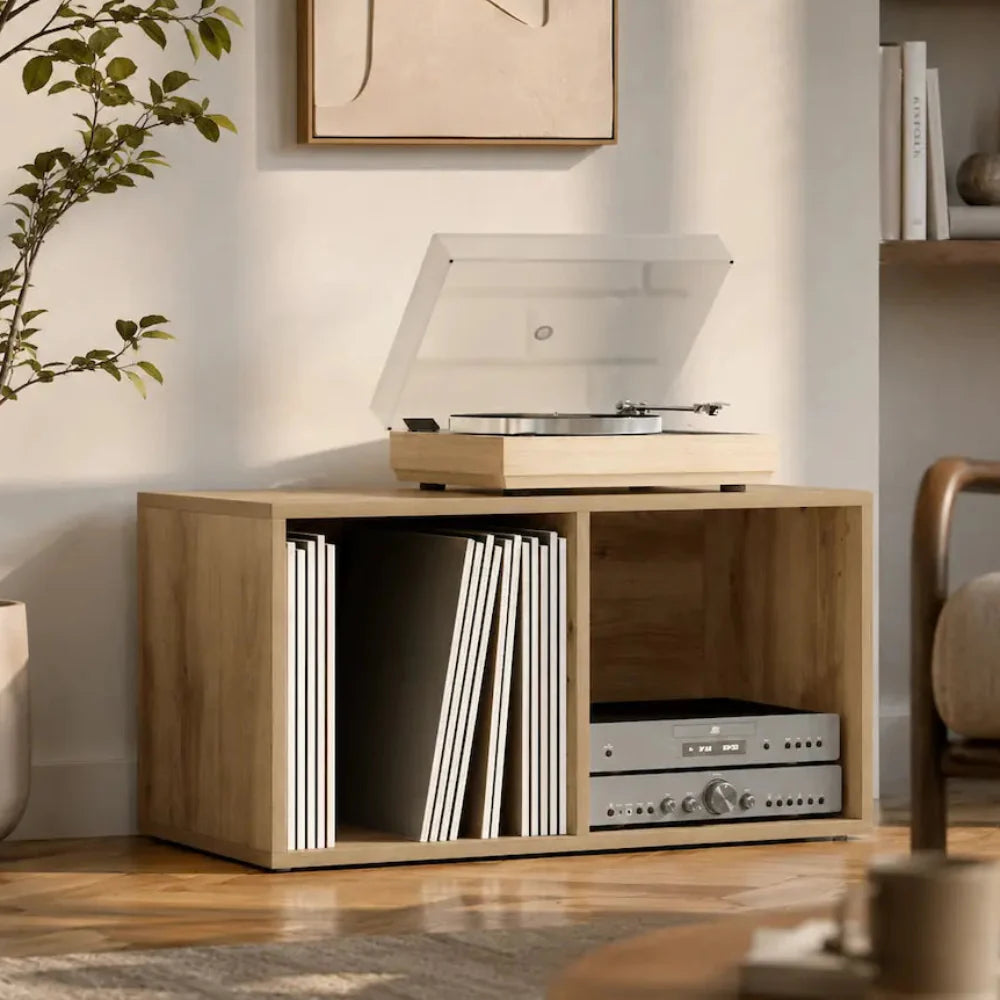 Meuble pour vinyles en bois clair 3 en 1 Image