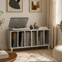 Meuble pour disques vinyles en bois couleur gris béton style industriel