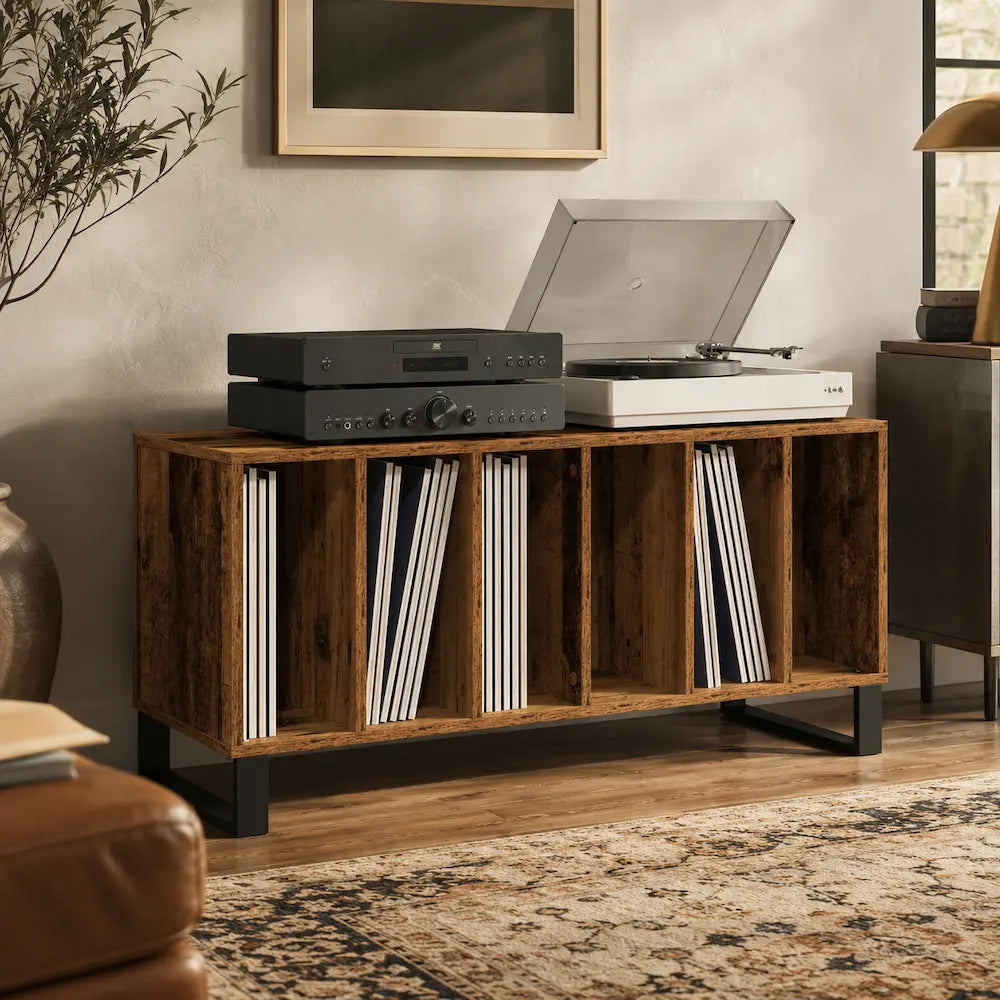 Meuble pour disques vinyles en bois au style ancien Image