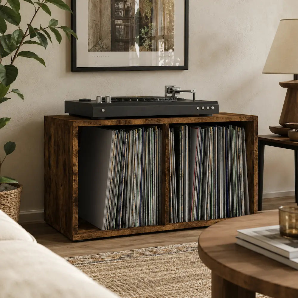meuble vinyle bois foncé 3 en 1