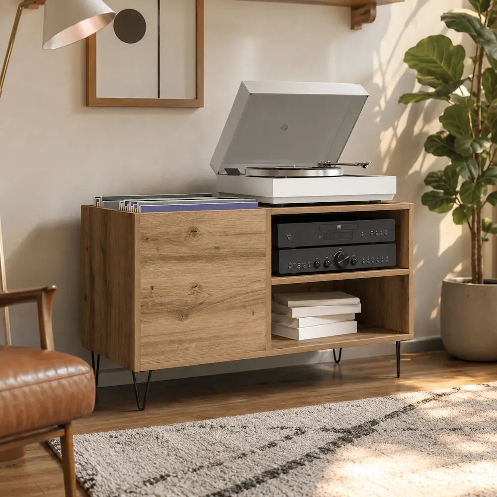 meuble platine vinyle en bois clair  Image