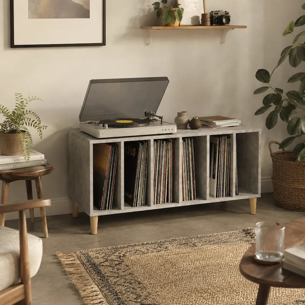 Meuble pour vinyles en bois couleur gris béton Image