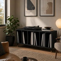 Meuble pour platine et disques vinyles en bois couleur noir