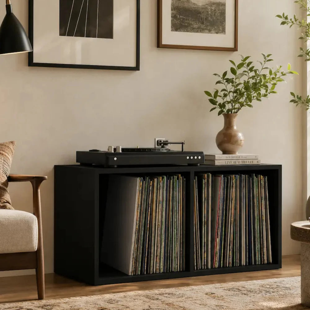 Meuble vinyle pour platine en bois couleur noir