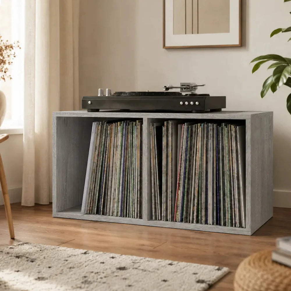 Meuble vinyle en bois couleur gris sonoma
