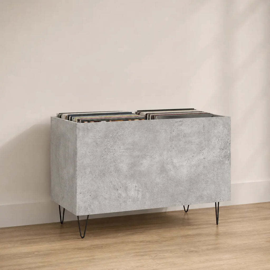 Bac de rangement pour disques vinyles en bois couleur gris béton