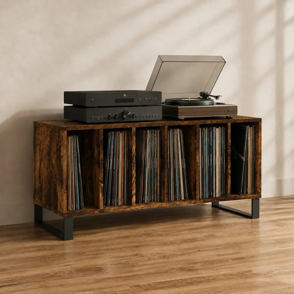 Meuble vinyle platine en bois couleur chêne fumé