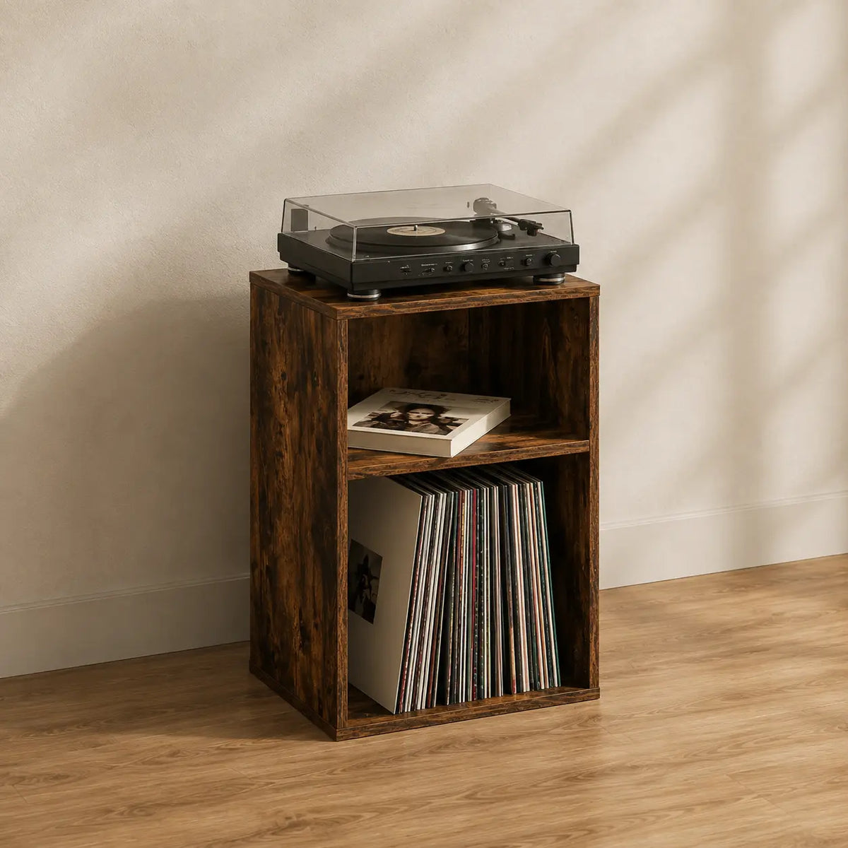 Meuble vinyle platine en bois couleur chêne fumé