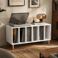 Meuble pour platine et disques vinyles en bois blanc