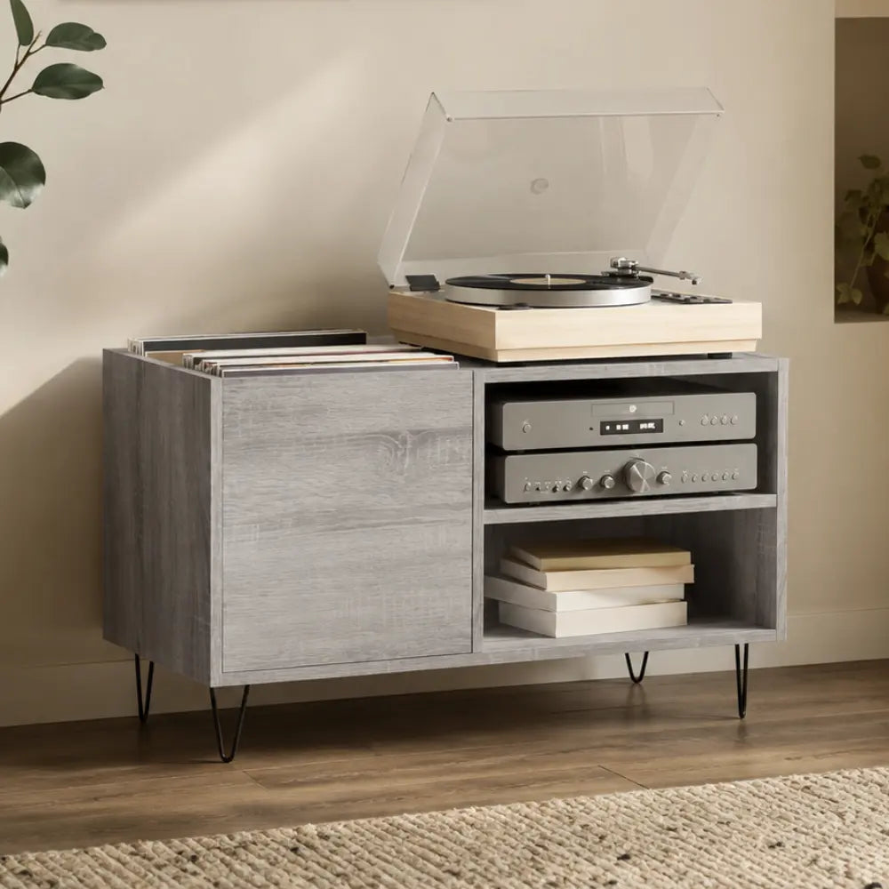 Meuble pour platine et disques vinyles en couleur gris style industriel Image