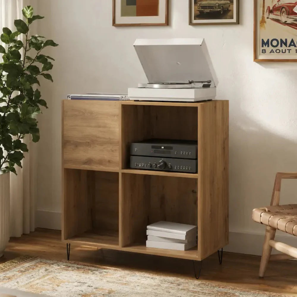 meuble vinyle clair en bois 4 compartiments Image