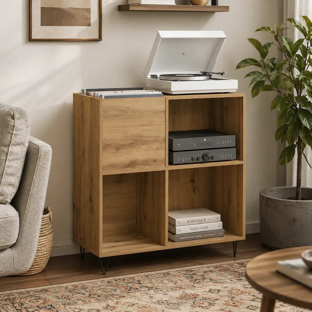 meuble vinyle bois clair salon